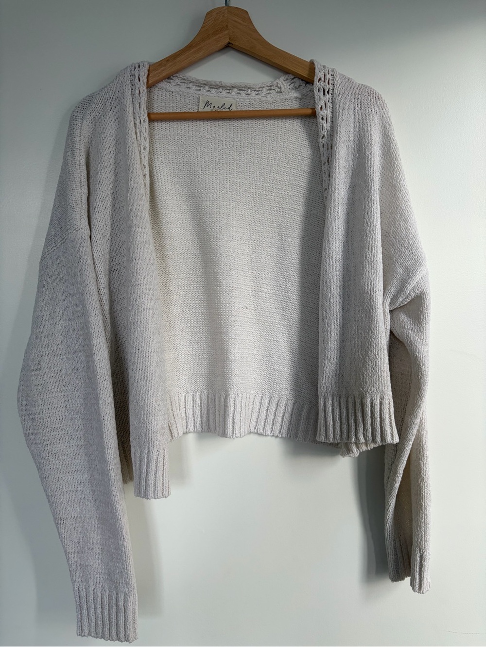 Marled Cream Cropped Open-Front Knit Cardigan Sweater Size XL